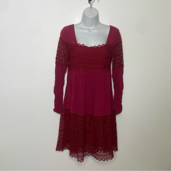 Anthropologie Floreat Wine Aveline Lace Crochet Dress Size 0 - Picture 2 of 16